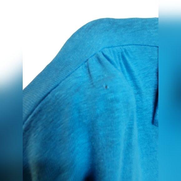 CHICO'S XL 100% Linen Aqua Blue Short Sleeve Button Down Blouse - Picture 5 of 7
